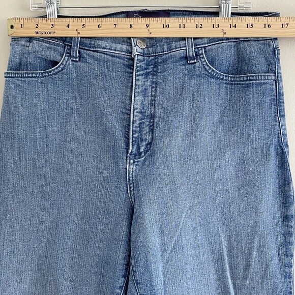 NYDJ Crop Straight Leg Jeans Plus Size 16 High Rise Rhinestones Gem Stretch Blue - Picture 4 of 9